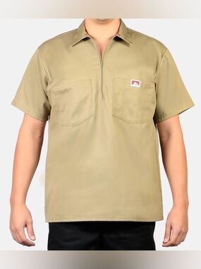 Ben Davis khaki half zip short sleeve shirt